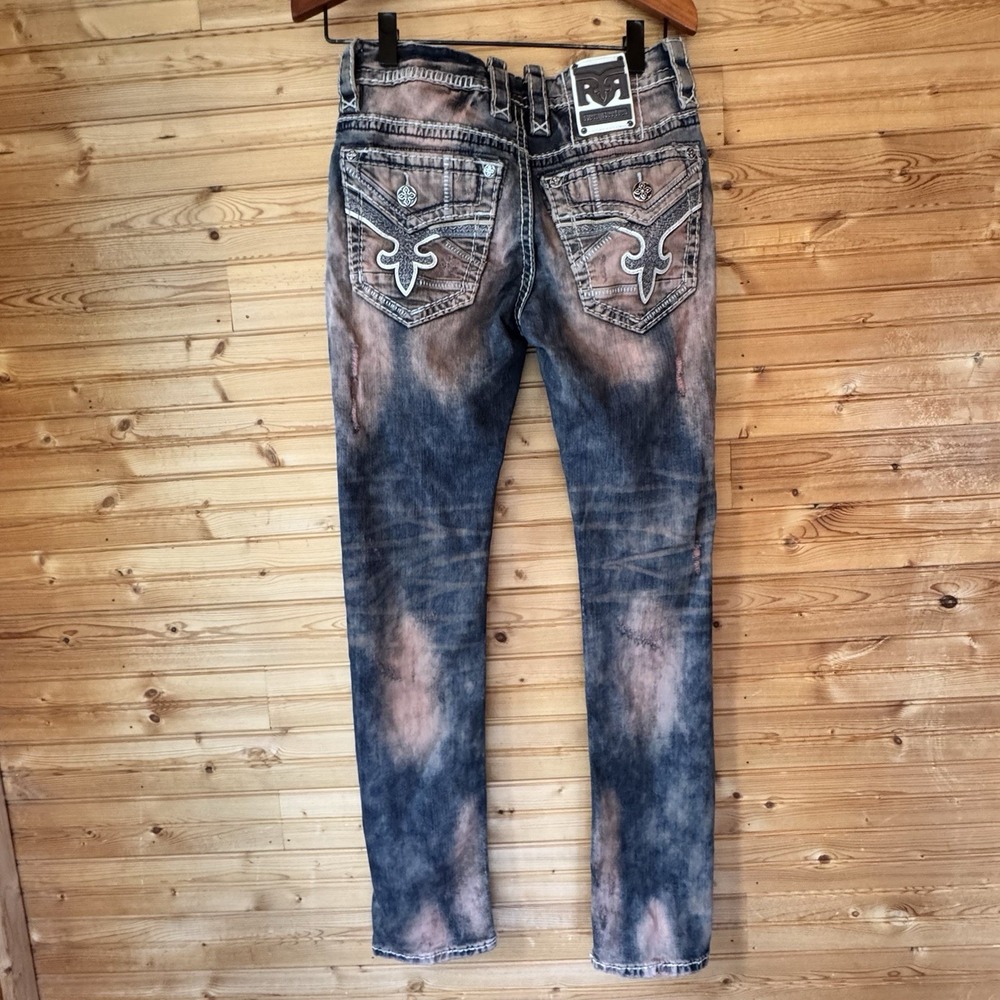 Rock Revival Jeans Berwyn Alt Straight Fit 30 Pink Bleached Thrashed